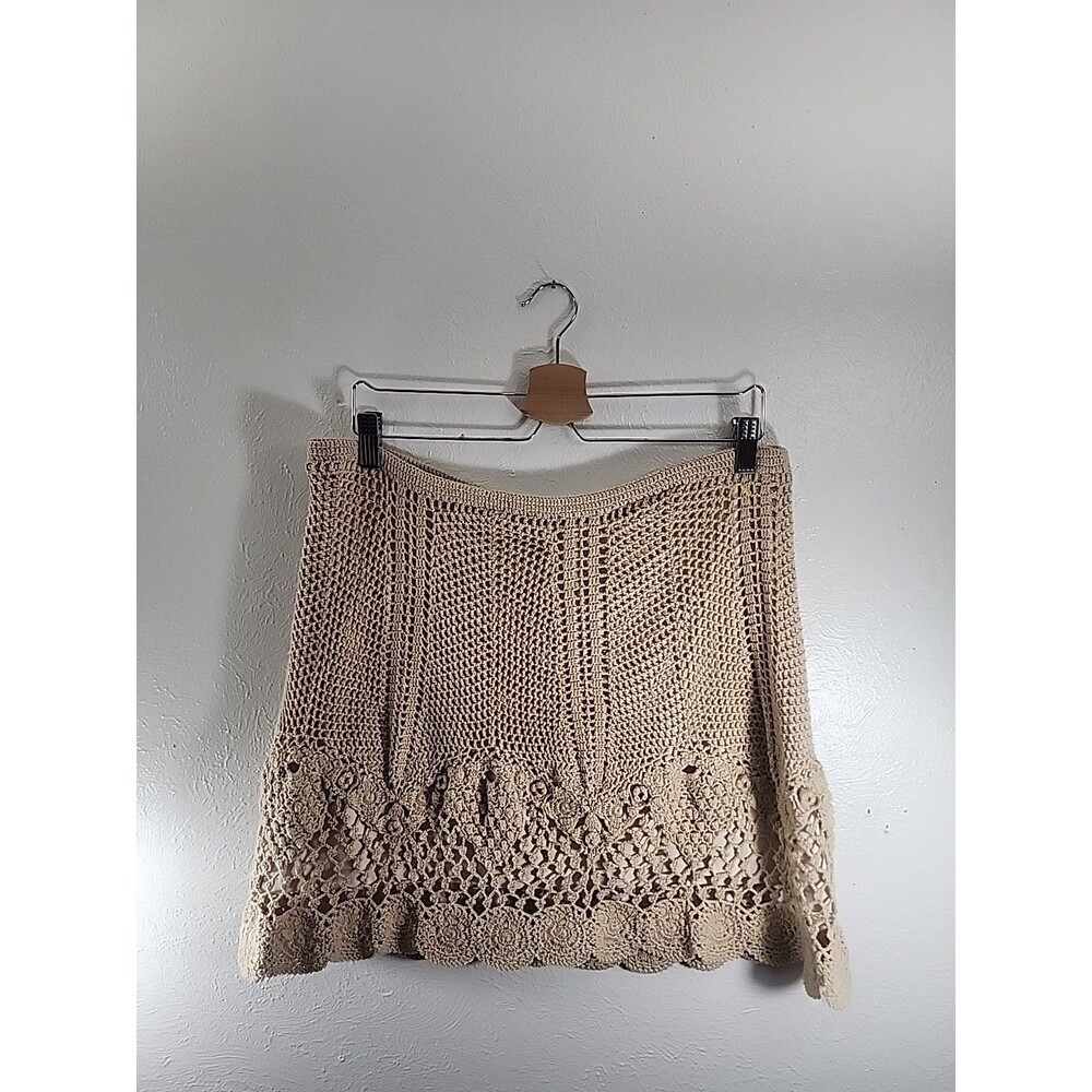 Boston Proper Tan Crochet Mini Skirt Lined Size M
